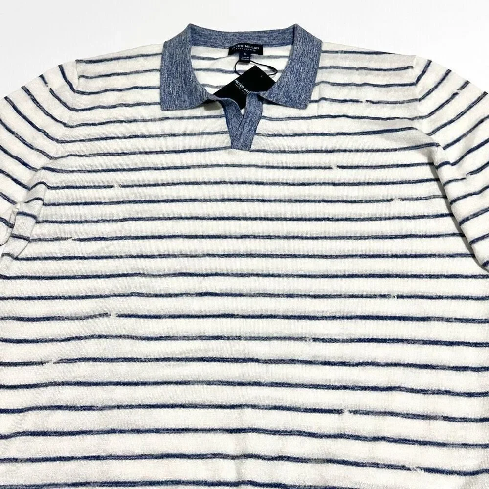 NWT Peter Millar Triste Linen Silk Wool Collar Sweater XL  Preppy Golf